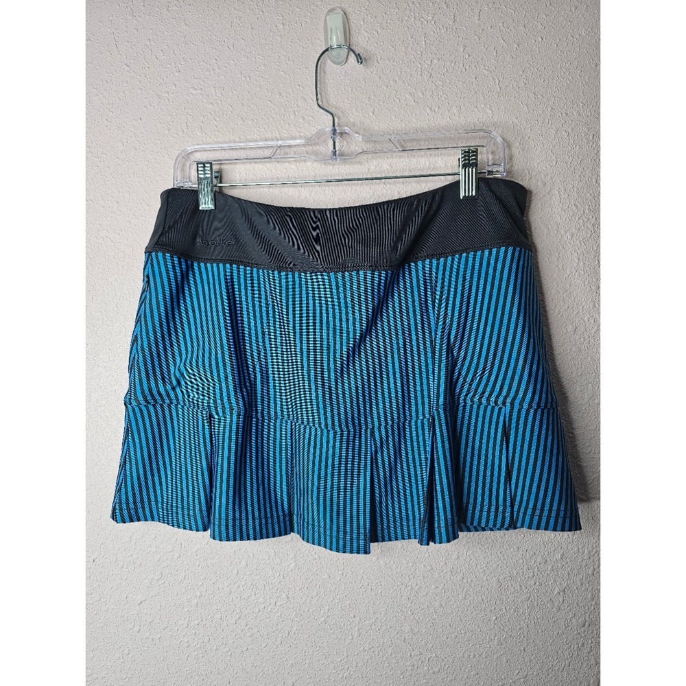 Bolle Womens Blue Black Striped Tennis Skort Large Side Zip Pleated Athletic